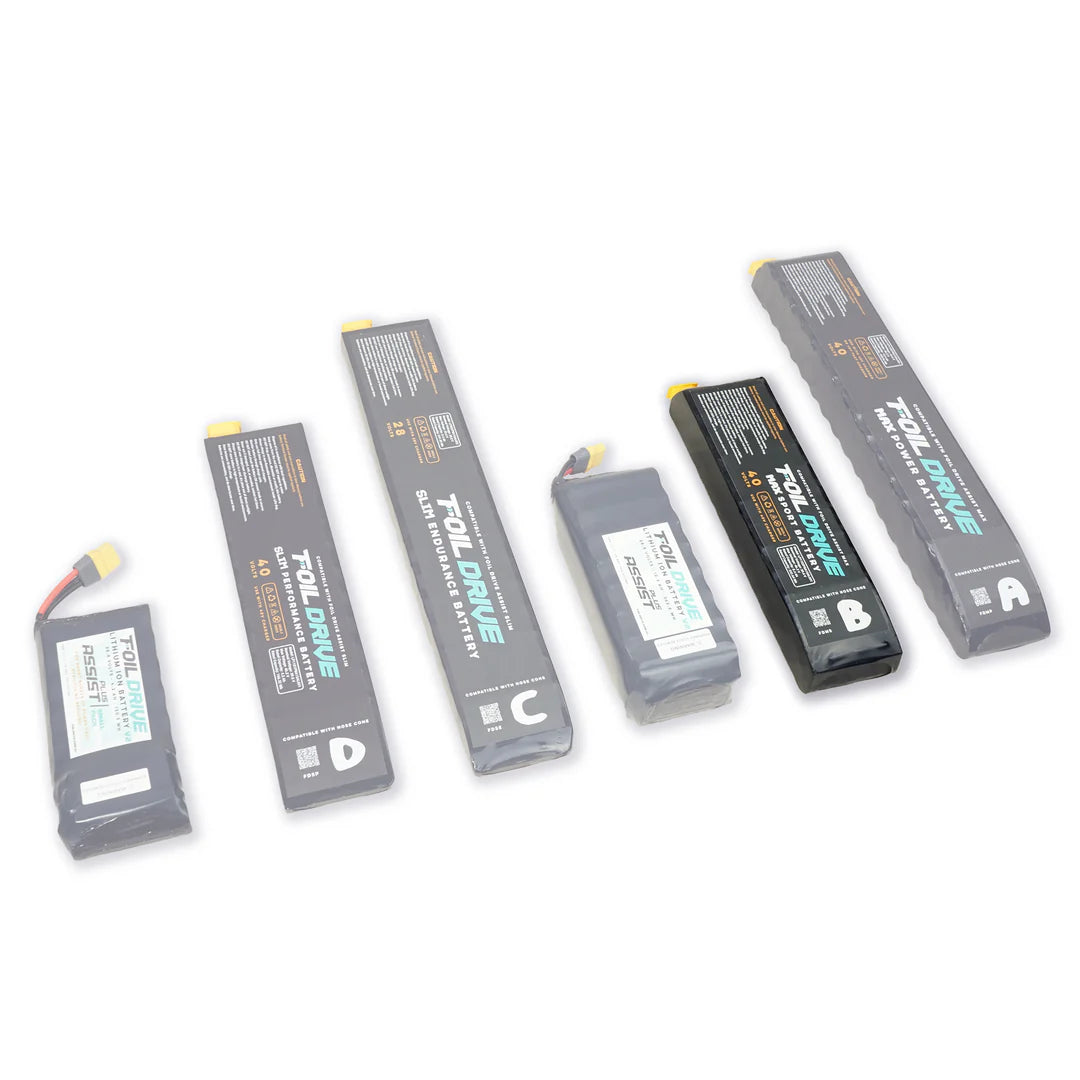 Ein sauberes Bild der foil drive Sport Batterie , welche die Größe zeigt.