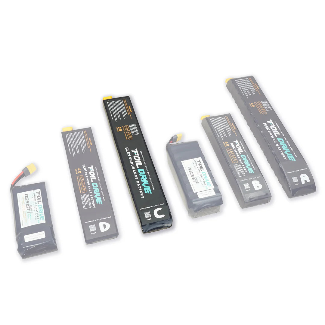 Ein sauberes Bild des foil drive slim endurance Batterie, welches die Größe zeigt.