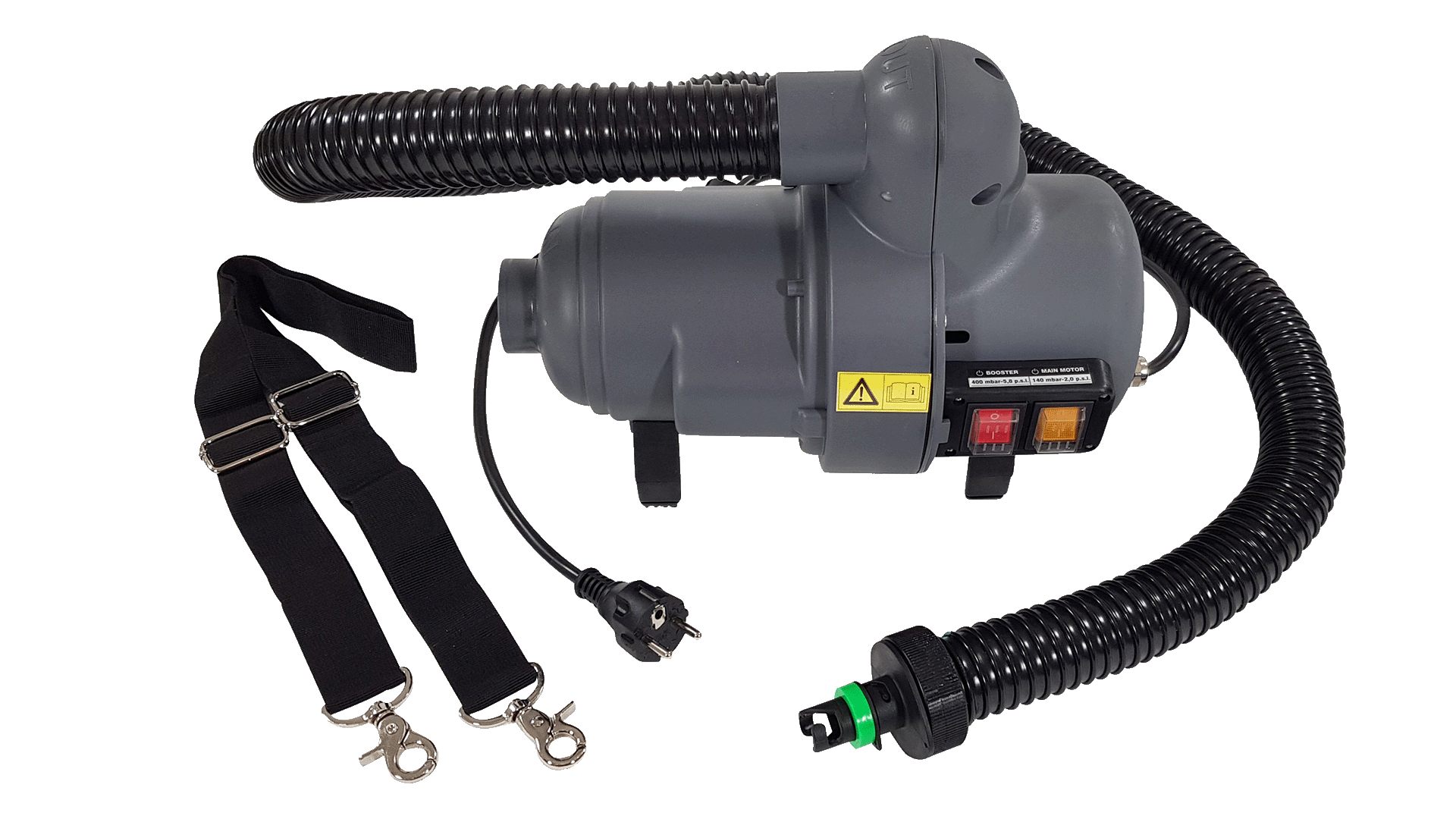 Ein sauberes Produktfoto der 230-V-Pumpe für die Yachtbeach-Plattformen.