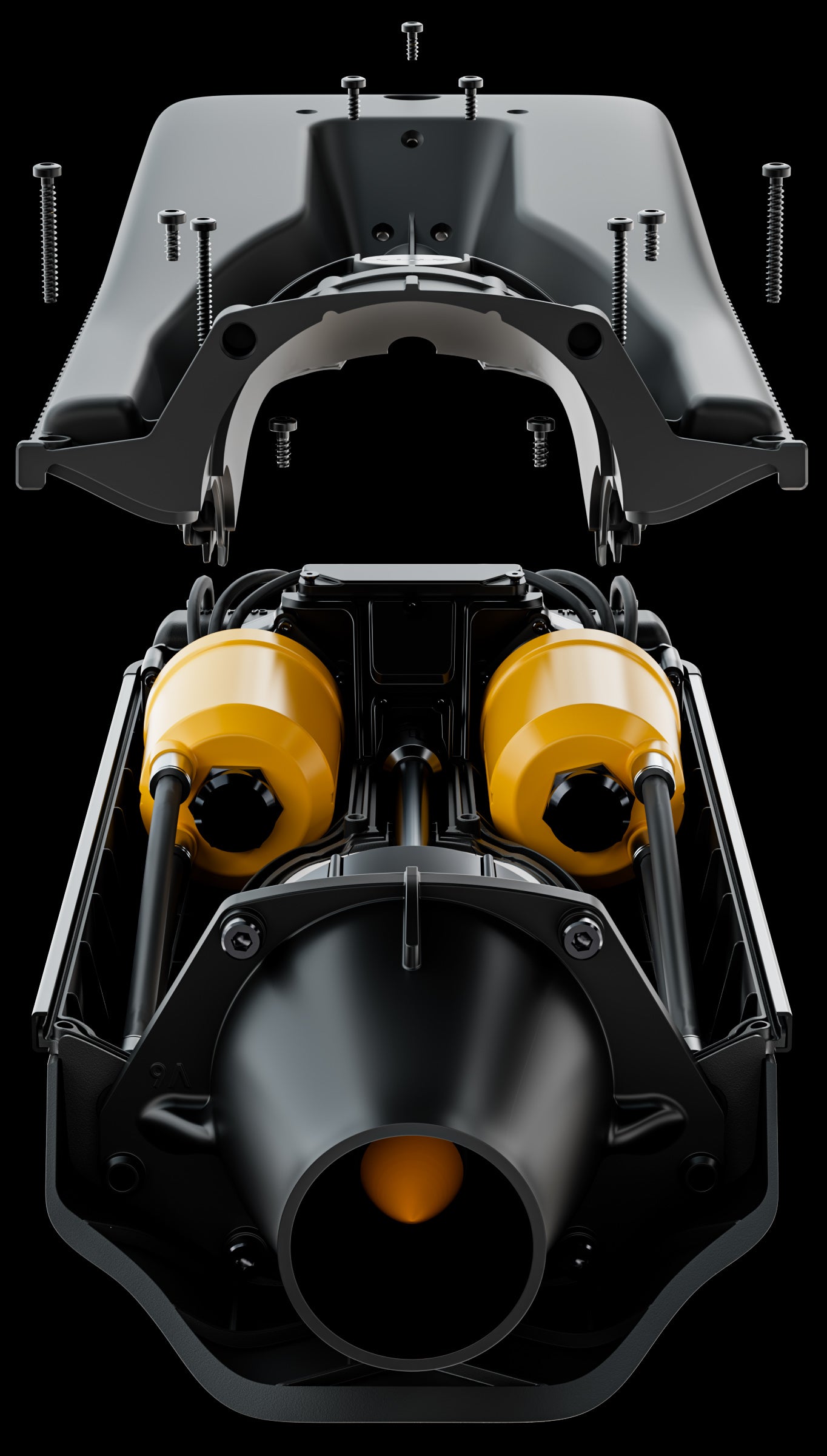 Das Innere des Motors wird gezeigt.