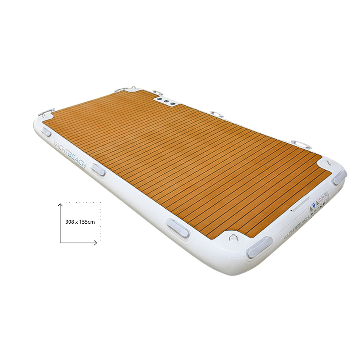 Die Yacht Beach Platform 3.08 Premium in weißen und braunen Farben vor einem weißen Hintergrund.